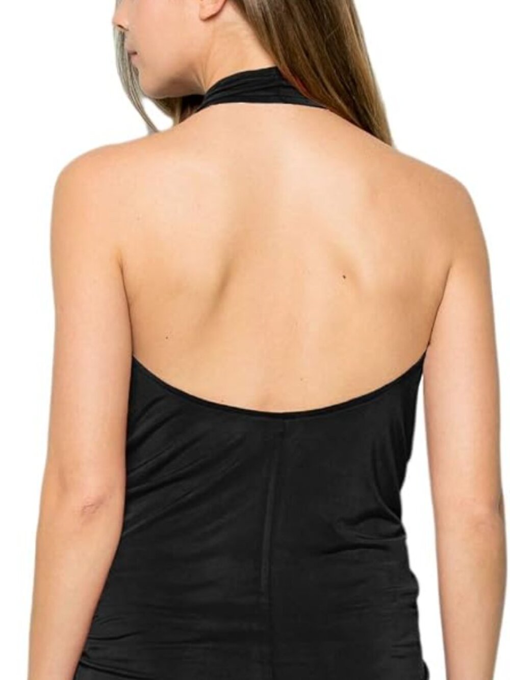 Women's Casual Black Halter Neck Draped Front Sexy Backless Tank Top (S) - Picture 4 of 6